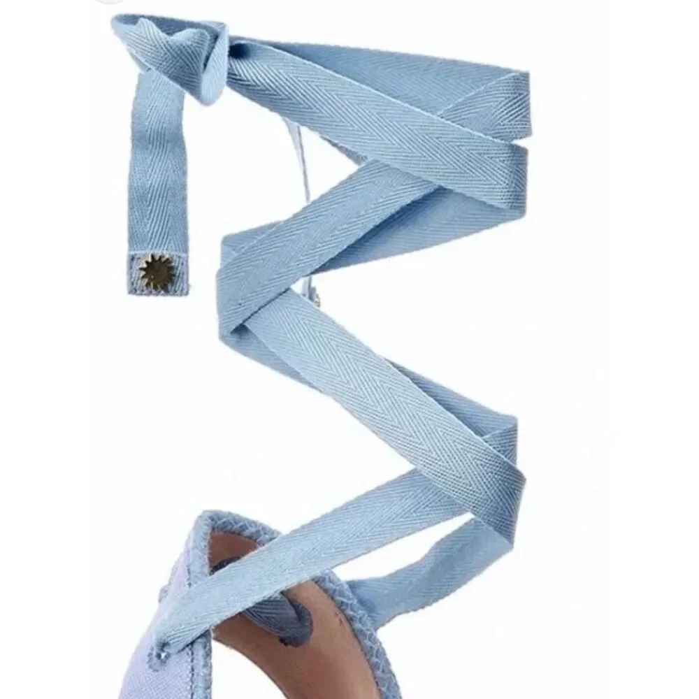 Stuart Weitzman Light Blue Espadrille Wedge Ankle-Tie Sandals - Picture 3 of 12